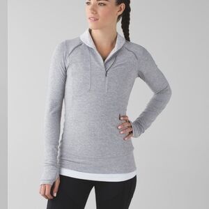 Lululemon Think Fast Pullover Heathered Slate / Tonka Stripe Sz 4
